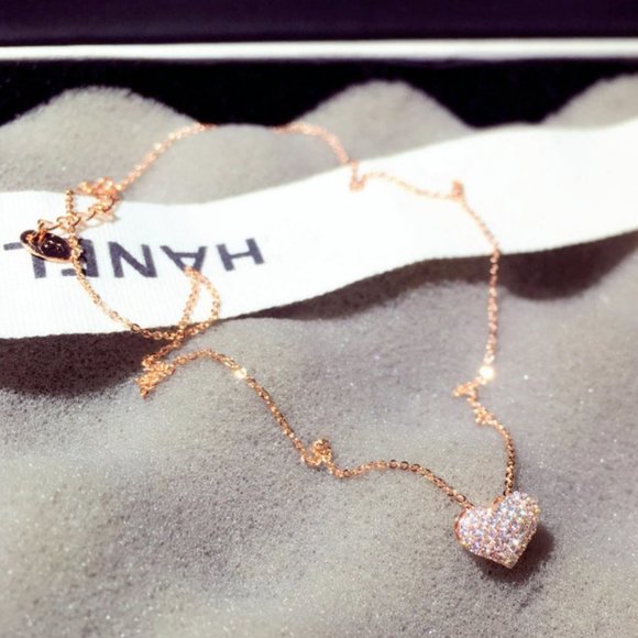 NEW Rose Gold Pave Diamond Heart Necklace - Picture 5 of 5